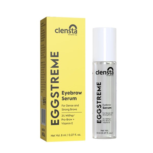 Clensta Eggstreme Eyebrow Growth Serum, 8ml, Roll-on for Enhanced, Thick Eyebrows with Egg Protein, Vitamin E, and Almond Oil, Nourishing, Natural Formula for Fuller, Luxurious Brows