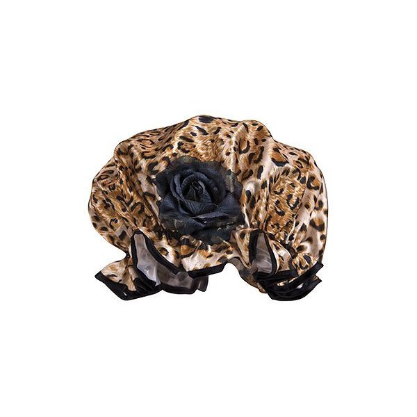 Fancy Leopard Shower Cap with Black Rose