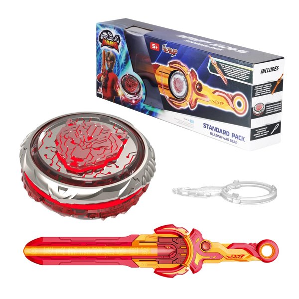 INFINITY NADO Bey Battling Blade Toys Metal Brust Pro Gyro Toys for Boys and Girls Age 5+, Battle Set for 8-12 with Spinning Top & Sword Launcher, Blazing War Bear, Flame Red