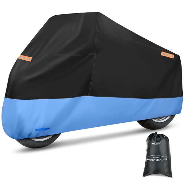 Nilight Motorcycle Cover All Season Universal Oxford Fabric with Lock-Hole Waterproof Durable UV with Storage Bag & Protective Reflective Strip Fits up to 108" Motorcycle