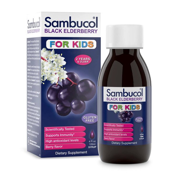 Sambucol Black Elderberry Syrup for Kids - Kids Elderberry Syrup, Added Vitamin C, Black Elderberry Syrup for Kids, Sambucus Elderberry Kids Syrup For Immune Support, Delicious Berry Taste - 4 Fl Oz