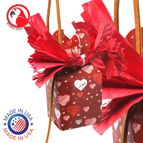 Bonka Bird Toys 1002 Love Box Bird Toy for Valentine Parrots, Cockatiels, Parakeets, Conures - Colorful Hearts, 11" x 5