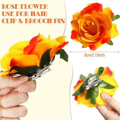 Outus 15 Pieces Flower Hair Clips Rose Flower Hairpin Clip Mexican Flower Pin Flower Brooch for Wedding Halloween, Medium(Stylish Colors)