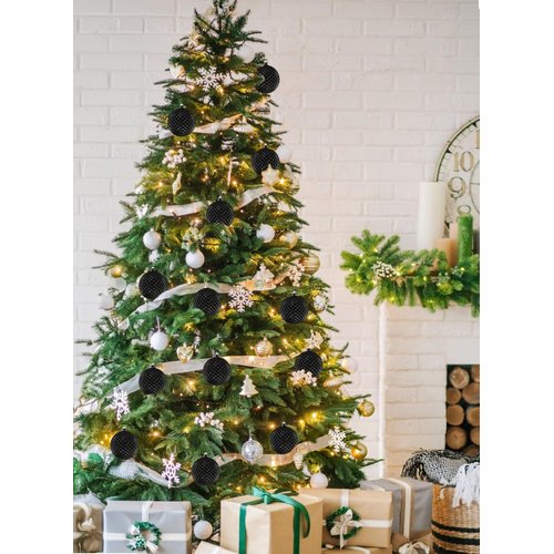 Serene Spaces Living Black Christmas Ornaments 6" Tall and 5" Wide, Pack of 12 Spiked Glitter Christmas Ball Ornament, Perfect for Hanging on Christmas Tree, Indoor and Outdoor Event Party Decoration