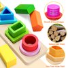PEBIRA Montessori Toys for 1 2 3 Year Old Boys Girls Toddlers, Heightened Peg-free Wooden Stacking Toys, Shape Sorter Learning Toys, Birthday Gift for Baby Kid Age 1-4 Preschool Toy, Various Game Play