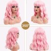 Retoleca Pink Curly Wavy Bob Wig with Bangs Short Bob Wigs for Women Shoulder Length Glueless Synthetic Wigs(14inch,Pink)