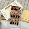 Press on Nails Long Length Black Red Stars False Nails Ballet Shaped Nails Artificial Acrylic Nails Rhinestones Design French Fake Nails Full Cover Reusable Coffin Nails Glue on Nails for Women 24Pcs