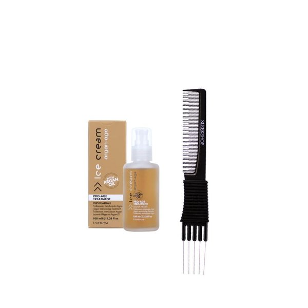 kuss Inebrya Ice Cream Argan-Age Pro Age Treatment (3.38 oz) with Teasing Comb Pack of 1