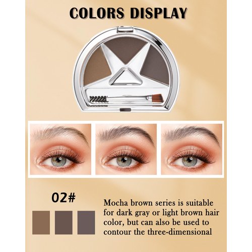 Eyebrow Powder Makeup,3 Colors Eye Brow Powder Palette Waterproof Long Lasting, Grey Brown Series Eyebrow Filler,Brow Contour Eyeshadow Palette for Natural-Looking Brows with Brow Brush Comb Mirror-02