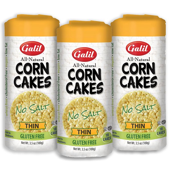 Galil Thin Corn Cakes | Corn Cakes No Salt Corn Snacks 3.5 Ounce (Pack Of 3) Gluten-Free Snack, Salt-Free Snacks,