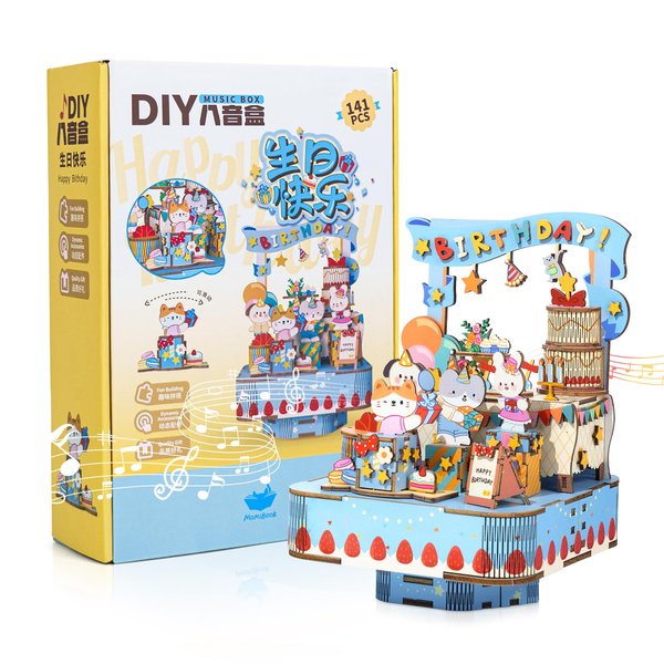MOMIBOOK 3D Wooden Puzzles for Adults, Wind-up Music Box, 141 Pcs DIY Wood Model Kits for Adults, Happy Birthday Building Puzzles for Teens, DIY Crafts, Hobbies, Desk Decor for Birthday Christmas