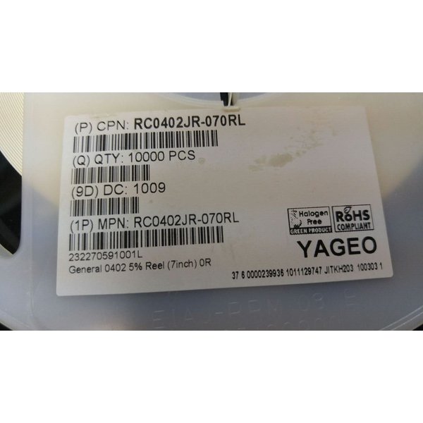 YAGEO RC0402JR-070RL 0 Ohms Jumper 0.063W, 1/16W Chip Resistor 0402 (1005 Metric) Moisture Resistant Thick Film New Lot Quantity-6000