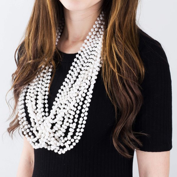 Funny Party Hats White Beaded Necklace - Flapper Beads - Bridal Shower Necklaces - Bulk Party Favors - Costume Beads - 24 Pcs