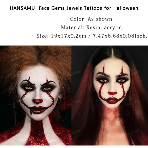 2 Packs Face Gems Stick Jewels Tattoos for Women Halloween Cosplay Makeup, Day of the Dead Sugar Skull Crystal Rhinestones Temporary Sticker Decorations for Halloween Festival Concert Dress-up