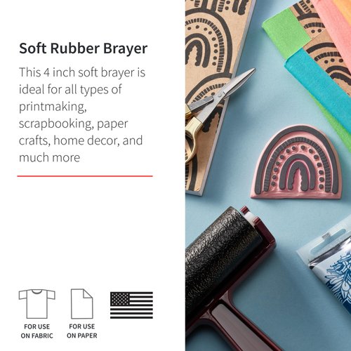 Speedball Pop-in Soft Rubber Brayer, 4" – Roller Tool for Crafting and Block Printing, Vinyl, Comfort Grip Handle