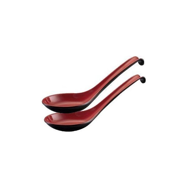 BFlowerYan 2X Asian Red/Black Soup Spoons
