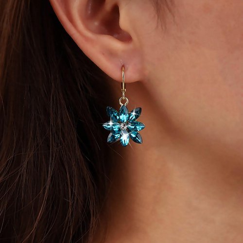 Sttiafay Vintage Blue Crystal Flower Earrings Sapphire Drop Earrings Rhinestone Flower Hoop Earrings Blue Gem Flower Stud Earrings Jewelry for Women and Girls