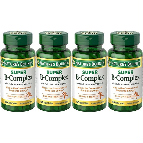 Nature's Bounty B-Complex with Folic Acid Plus Vitamin C, Tablets 150 Each (Pack of 4)