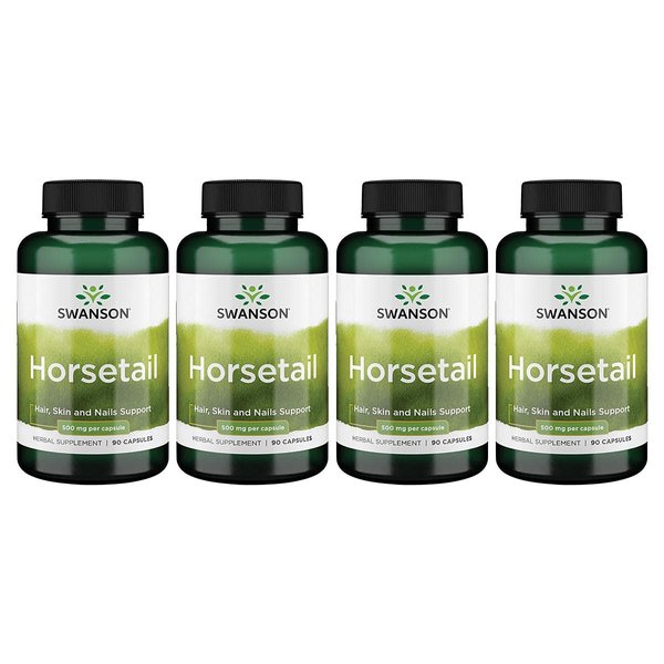 Swanson Horsetail - Herbal Supplement Supporting Healthy Hair, Skin & Nails - Natural Ingredients for Bone Health & Urinary Tract Support - (90 Capsules, 500mg Each) 4 Pack