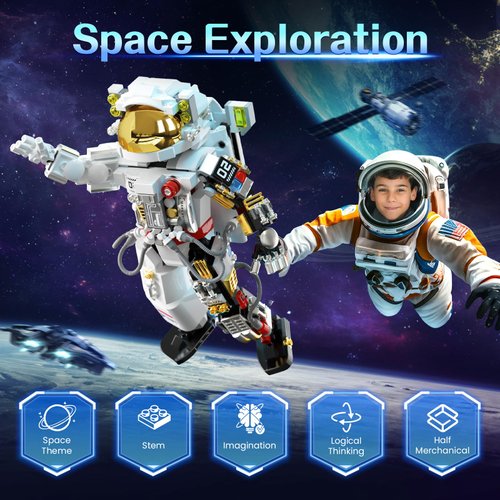 Space Astronaut Building Sets, HBUDS Space Toys Building Blocks Stem Kit, Cool Astronaut Toy Room Decor with Display Stand, Birthday Ideas for Boys Girls Adults Kids 8-14 and Up
