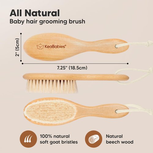 Baby Hair Brush - Baby Brush with Soft Goat Bristles, Cradle Cap Brush, Perfect Scalp Grooming Product for Infant, Toddler, Kids, Newborns, Baby Girls, Boys (Walnut, Oval)