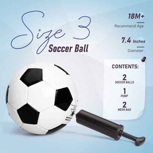 ZOOJOY 2 Pack Soccer Ball Size 3 for Kids, Outside Sport Soccer Ball Set for Boys Girls, Classic Design with Pump, Play Ball Toys & Gifts for Toddlers 2 3 4 5 6 7 8