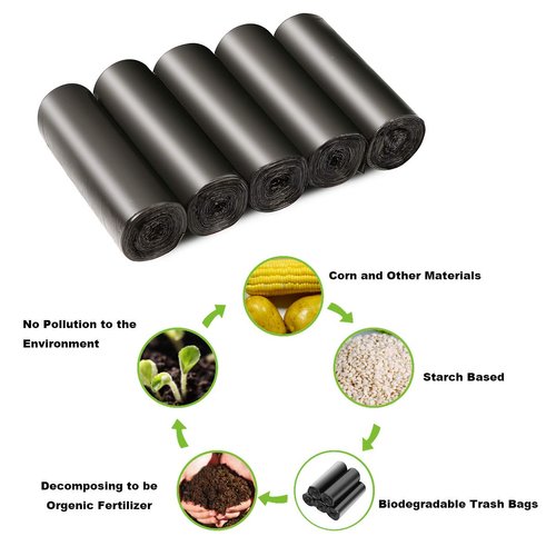 4-6 Gallon Recycled Trash Bags Biodegradable Trash Bags Compostable Garbage bags Recycling bags Degradable Waste basket Liners Bags for Bathroom Kitchen Bedroom Living Room Office (Black, 100 Counts)