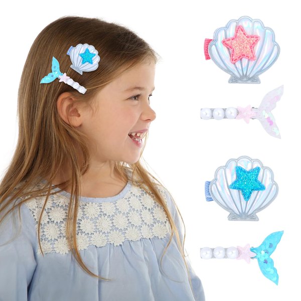 4 Psc Mermaid Hair Clips for Girls Seashell Hair Clips Fishtail Hair Clips Pearl Hair Clips Starfish Hair Clips for Little Girls Kids Chirldren Cute Clips Mermaid Hair Accessories (Pink & Blue)