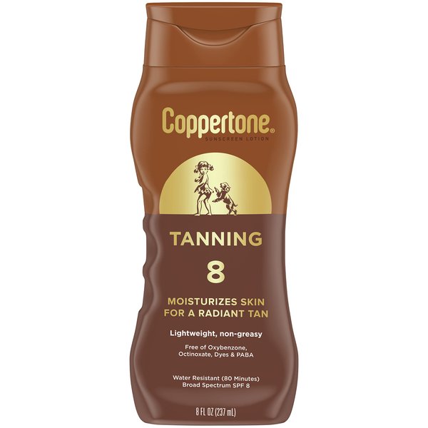 Coppertone, SPF 8 Sunscreen Lotion, 8 Fl Oz, Water Resistant, Broad Spectrum, Lotion Form, Vitamin E Enriched, All Skin Tones, Yellow