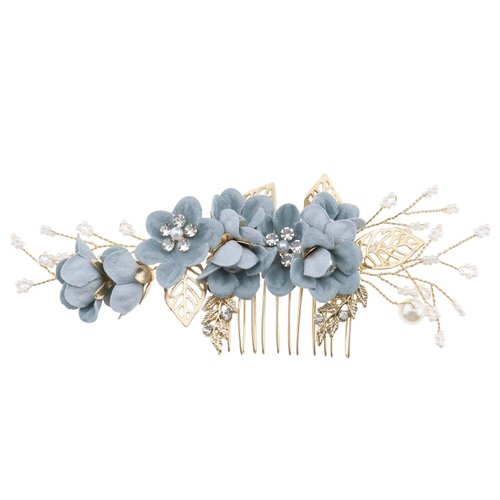 Micro Traders Wedding Bridal Hair Comb Flower Side Hair Clips Rhinestone Pearl Floral Headpiece Hair Tools Hair Accessories for Wedding Bridal Bridesmaid Blue