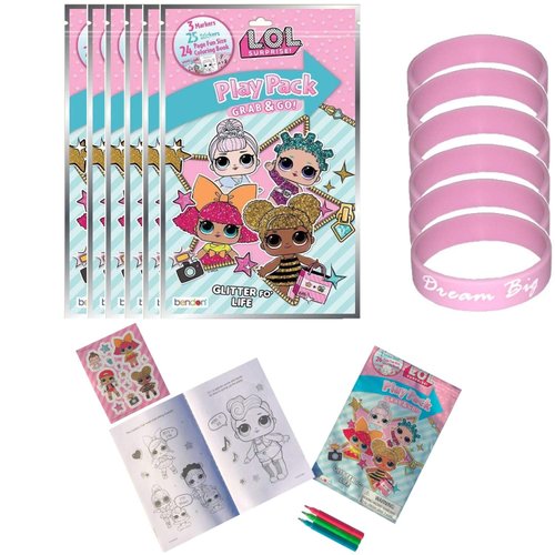 Set of 8 LOL Surprise Birthday Party Supplies Grab & Go Play Pack Coloring Books Play Fun Favors for Girls with Markers Stickers & 8 Bracelets (8 Pack)