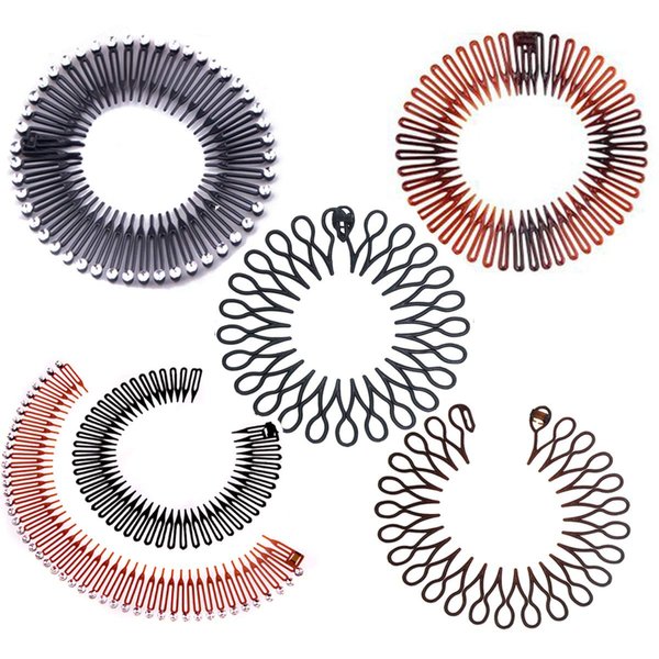 6PCS Stretch Flexible Hair Combs Headband Tooth Headband Women's Fashion Stretchy Circle Flexible Comb Teeth Headband Hair Clips Hoop