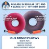 Dr. Frederick’s Original Donut Pillow - 15" Inflatable Donut Cushion for Tailbone Pain Relief - Seat Cushion for Hemorrhoids, Bed Sores, Prostatitis - Vinyl & Flannel - Red