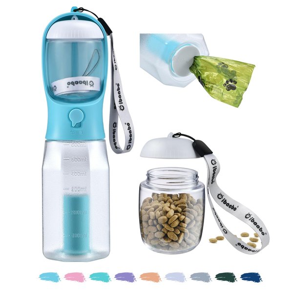 Cibaabo Dog Water Bottle with Food Container & Poop Bag Holder, Travel Water Bowl, Portable Pet Dispenser, Dog Stuff Accessories Items, Puppy Essentials Necessities for Yorkie Chihuahua Walking Hiking