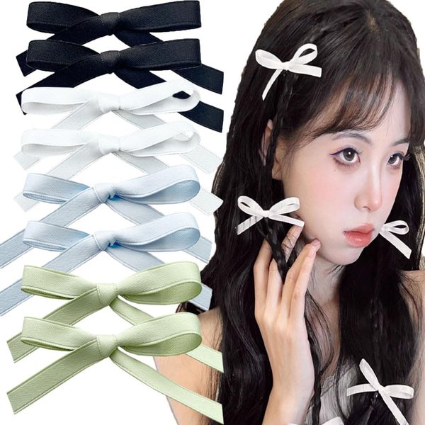 8 Pcs Hair Ribbons Hair Bows for Women Girls,Pink Hair Ribbons White Hair Bows Alligator Clips For Hair Design(Black,White,Blue,Green)