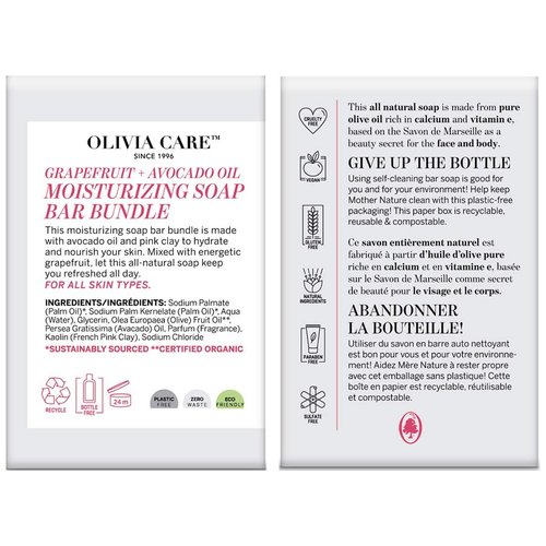 Exfoliating Bar Soap 3 Pack by Olivia Care – 100% Natural & Organic - Infused with Grapefruit, Avocado Oil & Pink Clay - Deep Clean, Refreshing, Moisturizing & Hydrating - Triple-Milled - 3 X 5 OZ
