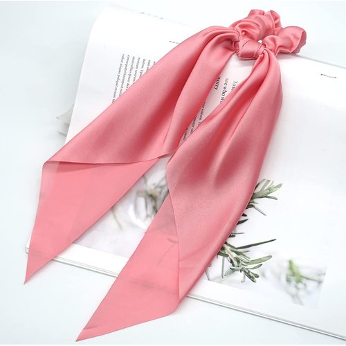 Silk Hair Scarf Scrunchie Hair Ties Satin Long Hair Ribbon Solid Color Elegant Bow Bowknot Hair Scrunchie Pony Tail Holder Hair Bands for Women Girls (3 pcs)