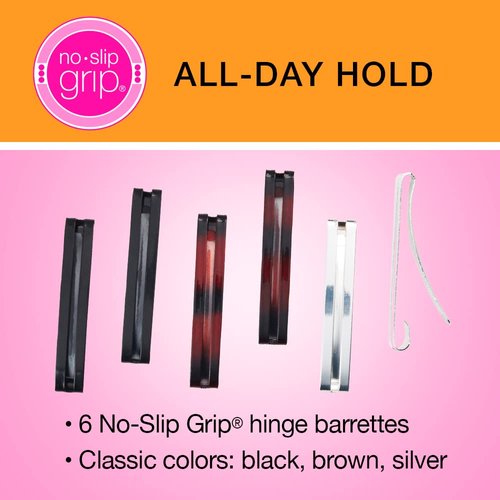 Scunci by Conair No-Slip Grip Stay Tight Barrettes - hair barrettes for women - hair accessories for women - Assorted Neutral Metallic Colors - 6 Count