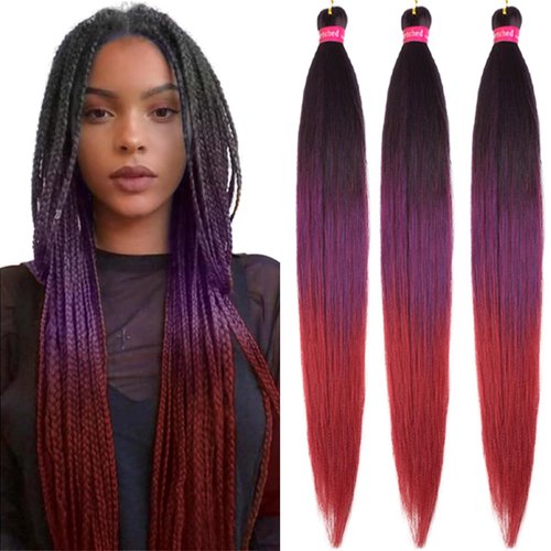 Ombre Pre Stretched Braiding Hair, 28''-3 packs Silky Color Blend Braid Hair Extensions, 100% Kanekalon Synthetic Crochet Hair Braids…