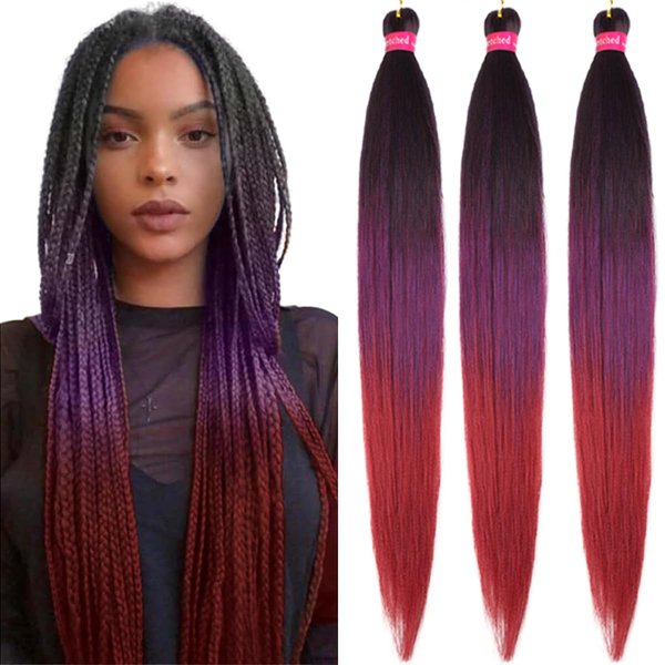 Ombre Pre Stretched Braiding Hair, 28''-3 packs Silky Color Blend Braid Hair Extensions, 100% Kanekalon Synthetic Crochet Hair Braids…