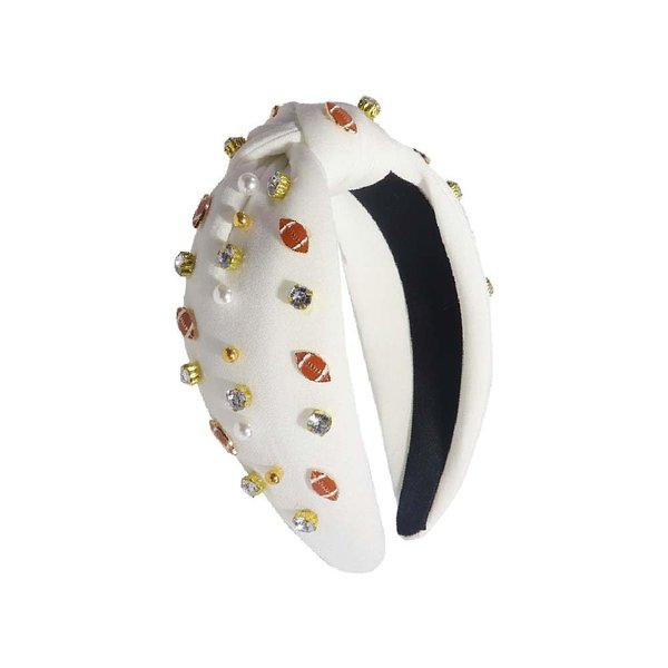 Fun Football Headband,Pearl Rhinestone Jeweled Football Charm Knotted Headband,Sports Wide Knotted Hair Band Hair Hoop Headpiece,Game Day Sports Hair Accessories,Gift for Football Fans