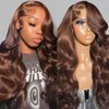 Luxvogue Chocolate Body Wave Human Hair Wig Lace Frontal T Body Wave Human Hair Wig Pre Plucked Pre Cut Lace Frontal Closure Glueless Wigs Elastic Band 200% Density