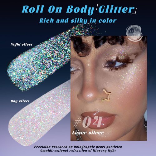 HOSAILY Roll-on Body Glitter Gel, Holographic Face Glitter Mermaid Body Shimmer, Chunky Sequins Hair Glitter Gel for Festival Party Rave Accessories Body Glitter Makeup (02# Sparkling Pink)