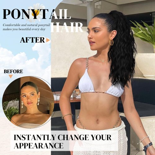 Rosooi 20 inch Long Black Claw Clip Ponytail Extension for Women Fake Ponytail for Daily Wear Soft Wavy Curly Clip in Hair Extensions (Black)