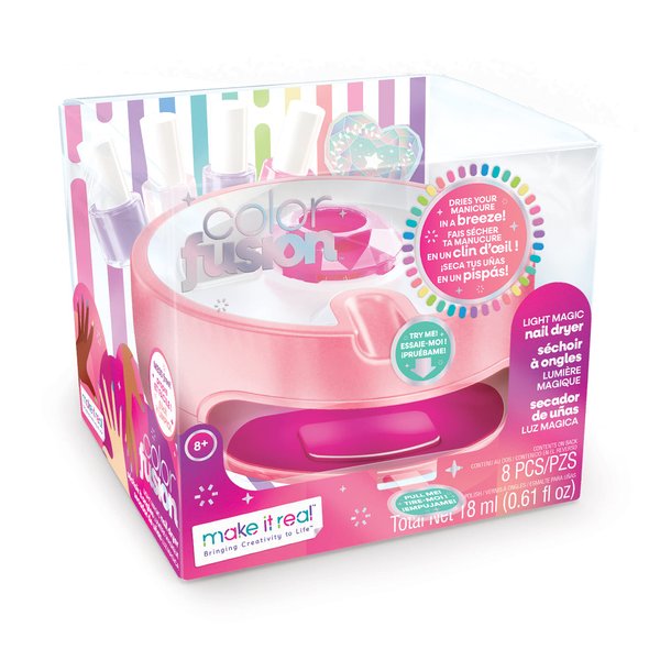 Make It Real - Color Fusion Light Up Nail Dryer - Kids Manicure Kit with Dryer - Nail Polish Set for Girls & Teens - includes 4 Nail Polish Colors, Nail Dryer, Nail File, & Cuticle Pusher - Ages 8+