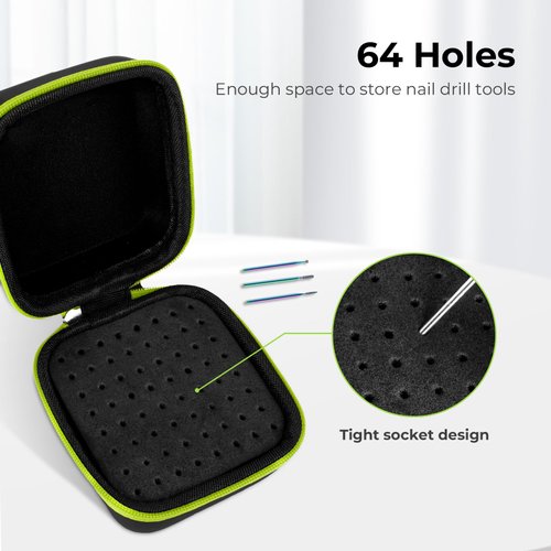 Lavinda Nail Drill Bits Holder, Dustproof Displayer Organizer Container, 64 Holes Nail Bits Container Box Case with High Density Foam to Avoid Slipping & Scratches (Drill Bits Not Included)