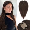 RUWISS Human Hair Topper Crown Topper Hair Pieces for Women Short Wiglet Topper for Thinning Hair 6 * 9CM Silk Base 100% Real Human Hair Clip in Topper 12Inch 29g（Dark Brown）