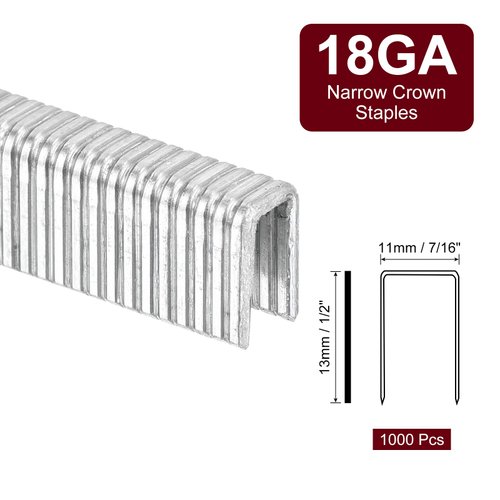 uxcell 18 Gauge Narrow Crown Staples 1/4" x3/8", 1000Pcs Galvanized Steel for Pneumatic, Electric Stapler, White