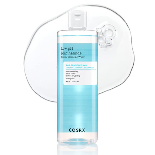 COSRX Low pH Niacinamide Micellar Cleansing Water 13.52 fl.oz/400 ml, Face Makeup Remover for Sensitive Skin, Gentle Daily Cleanser, Paraben Free, Sebum Control, Not Tested on Animals, Korean Skincare