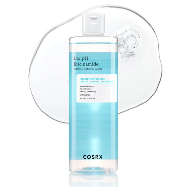 COSRX Low pH Niacinamide Micellar Cleansing Water 13.52 fl.oz/400 ml, Face Makeup Remover for Sensitive Skin, Gentle Daily Cleanser, Paraben Free, Sebum Control, Not Tested on Animals, Korean Skincare